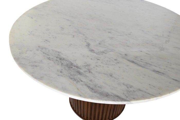 Mesa Comedor Estilo Art Decó Blanco Mármol Cobrizo Metal, 110 Cm