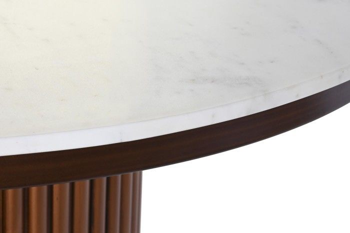 Mesa Comedor Mármol Blanco Metal Cobrizo, 110 Cm