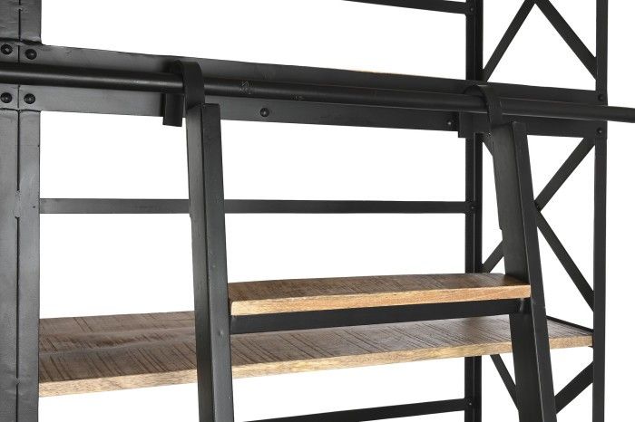 Estantería Librería con Escalera Madera Mango Metal, 220 Cm