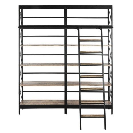 Estantería Librería con Escalera Madera Mango Metal, 220 Cm
