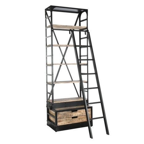 Estantería con Escalera Estilo Industrial-Vintage, 220 Cm