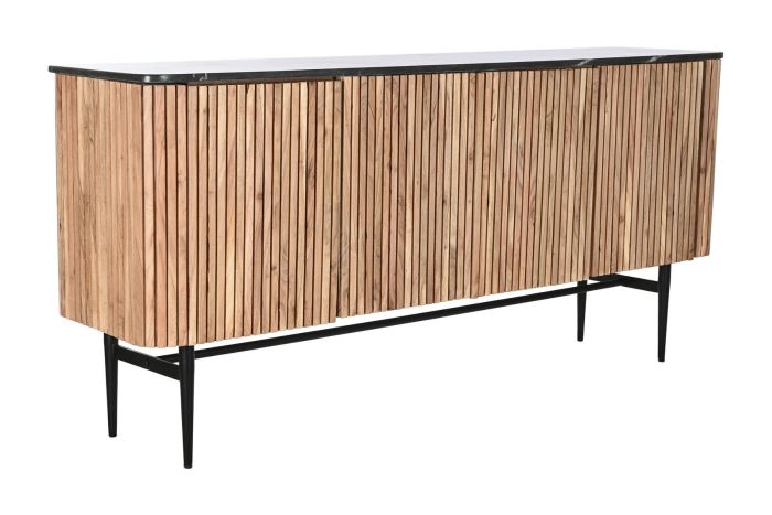 Aparador Listones Estilo Moderno Mármol Madera Acacia Natural Negro, 170 Cm 