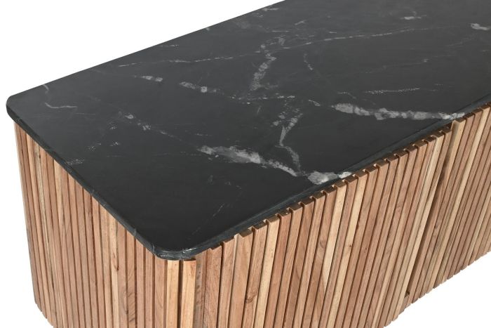 Mueble TV Madera Acacia Mármol Negro, 145X45X60 Cm