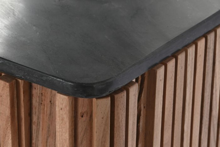 Mueble TV Madera Acacia Mármol Negro, 145X45X60 Cm