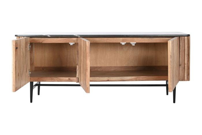 Mueble TV Madera Acacia Mármol Negro, 145X45X60 Cm