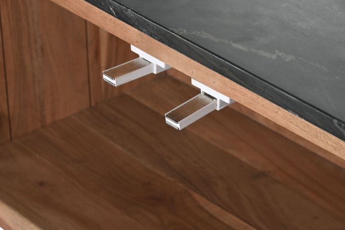 Mueble TV Madera Acacia Mármol Negro, 145X45X60 Cm