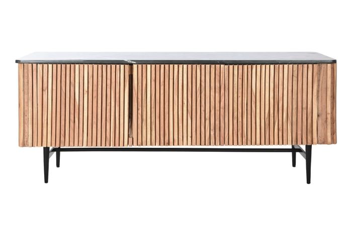 Mueble TV Madera Acacia Mármol Negro, 145X45X60 Cm