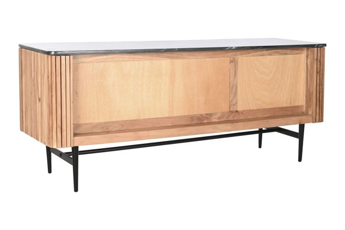 Mueble TV Madera Acacia Mármol Negro, 145X45X60 Cm
