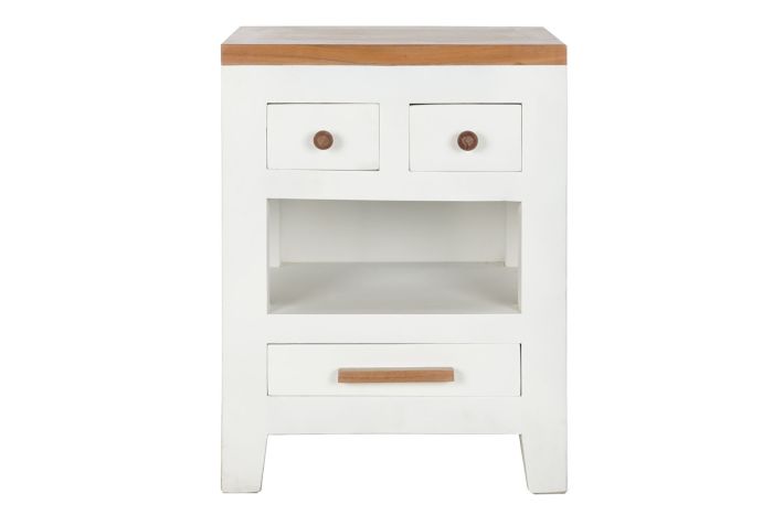 Mesita de Noche Madera Mango Acacia 45X40X60 Blanco