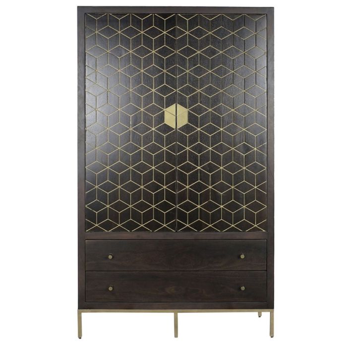 Armario Estilo Art Decó Madera Acacia Metal Marrón Oscuro, 100 Cm