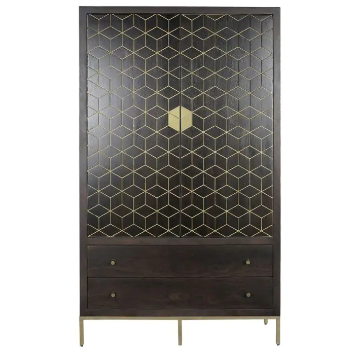 Armario Estilo Art Decó Madera Acacia Metal Marrón Oscuro, 100 Cm