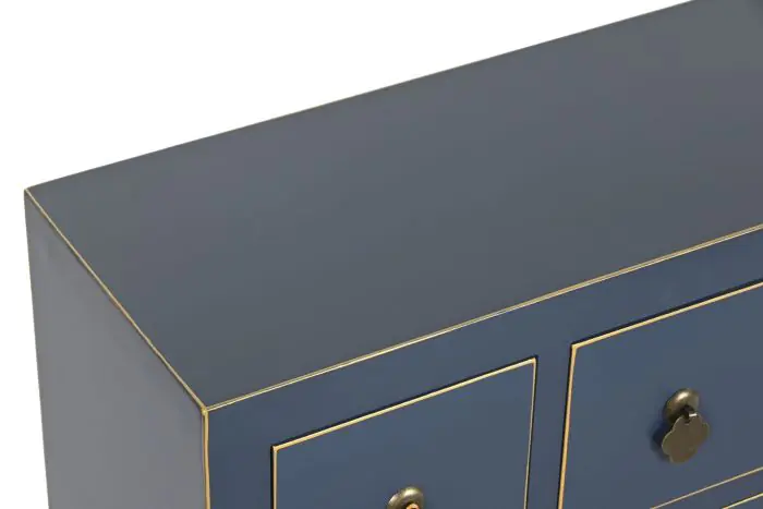 Mueble TV Madera Azul Dorado 8 cajones, 130 Cm