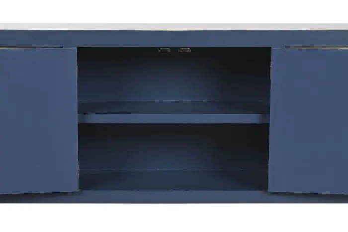 Mueble TV Madera Azul Dorado 8 cajones, 130 Cm
