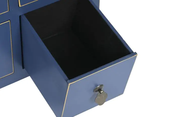 Mueble TV Madera Azul Dorado 8 cajones, 130 Cm