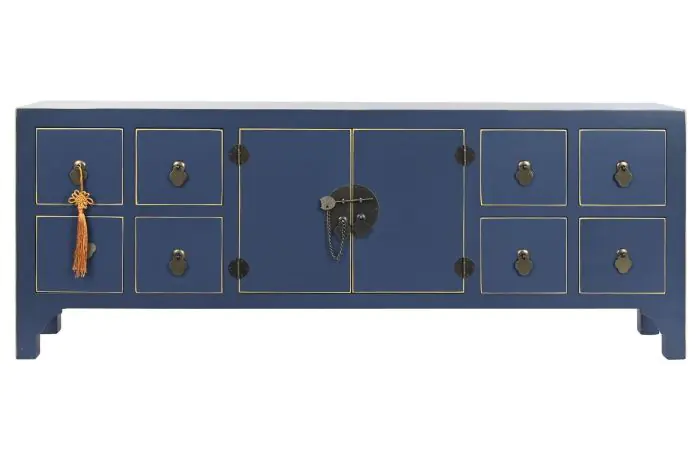 Mueble TV Madera Azul Dorado 8 cajones, 130 Cm