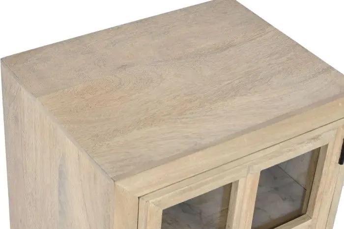 Mesita de Noche Puerta Cristal Madera Mango, 45X35X57 Cm