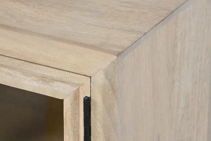 Mesita de Noche Puerta Cristal Madera Mango, 45X35X57 Cm
