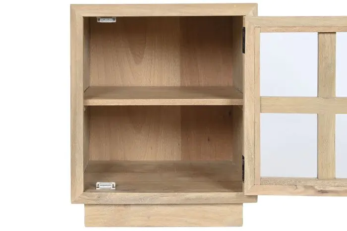 Mesita de Noche Puerta Cristal Madera Mango, 45X35X57 Cm