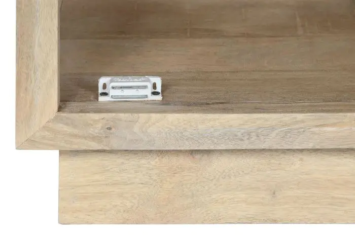 Mesita de Noche Puerta Cristal Madera Mango, 45X35X57 Cm