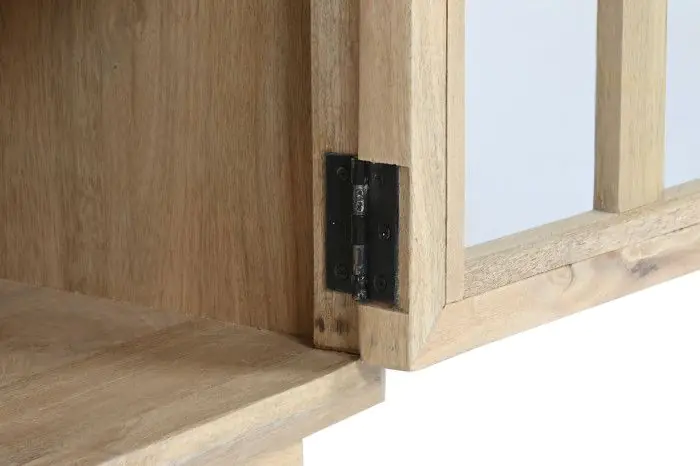 Mesita de Noche Puerta Cristal Madera Mango, 45X35X57 Cm