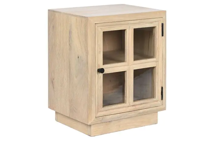 Mesita de Noche Puerta Cristal Madera Mango, 45X35X57 Cm