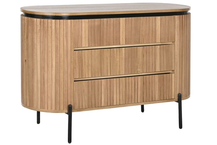 Cómoda nórdico en madera de paulownia natural y metal negro.