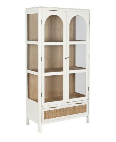 Vitrina Madera Paulownia Ratán 78 X 38 X 158 Blanco