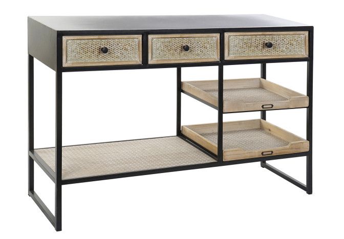 Consola mesa metal negro 3 cajones 2 bandejas