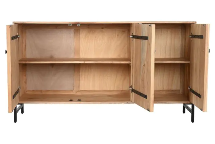 Aparador Madera Tallada natural Hierro 3 Puertas, 145 Cm