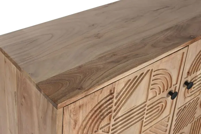 Aparador Madera Tallada natural Hierro 3 Puertas, 145 Cm