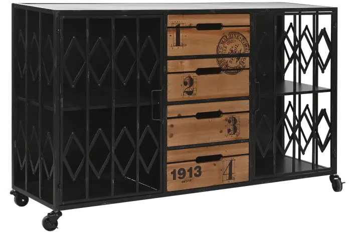 Cajonera Abeto Metal Ruedas, 3 Cajones Numeros, 122,5 Cm