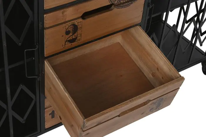 Cajonera Abeto Metal Ruedas, 3 Cajones Numeros, 122,5 Cm