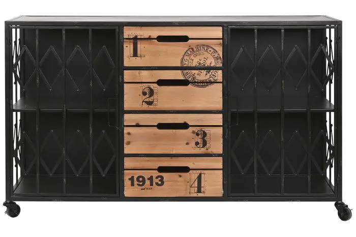 Cajonera Abeto Metal Ruedas, 3 Cajones Numeros, 122,5 Cm