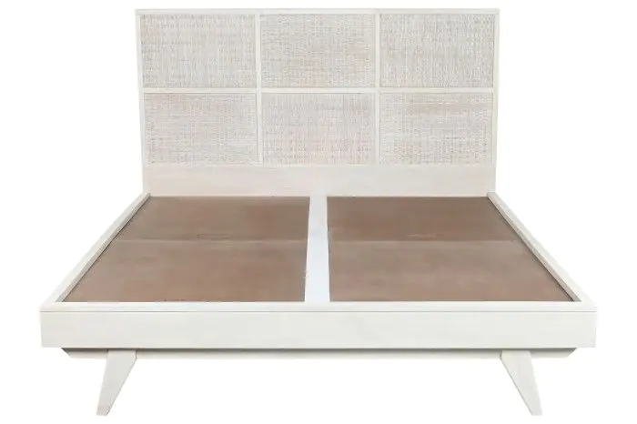 Cama Madera Mango Ratán 167X212X120 Blanco Roto