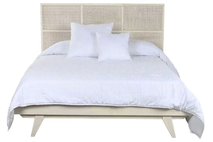 Cama Madera Mango Ratán 167X212X120 Blanco Roto