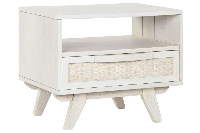 Mesita De Noche Mango Ratán Blanco 1 Cajón, 55 Cm