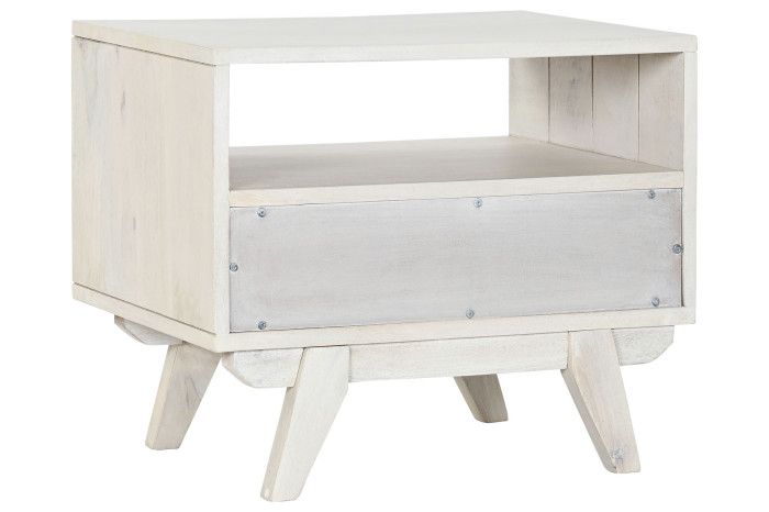 Mesita De Noche Mango Ratán Blanco 1 Cajón, 55 Cm
