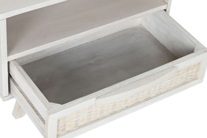 Mesita De Noche Mango Ratán Blanco 1 Cajón, 55 Cm