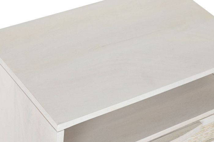 Mesita De Noche Mango Ratán Blanco 1 Cajón, 55 Cm