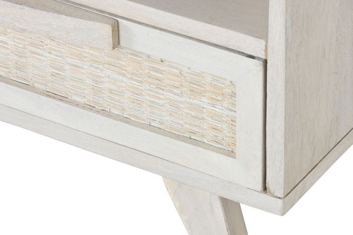 Mesita De Noche Mango Ratán Blanco 1 Cajón, 55 Cm