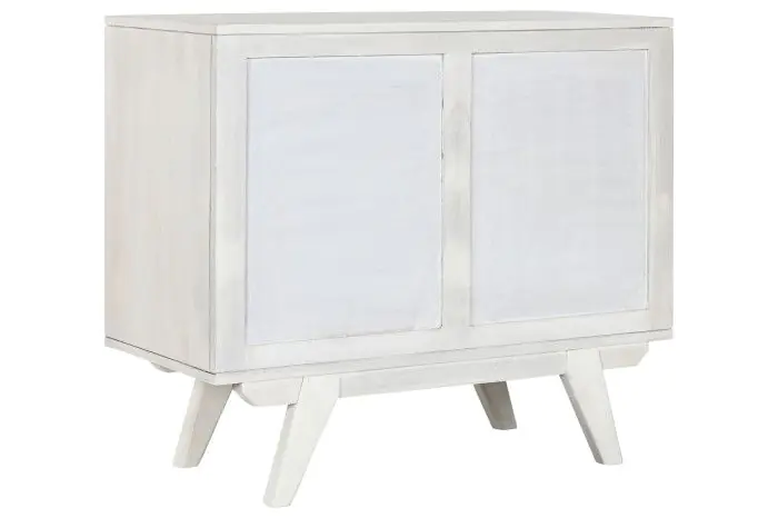 Cómoda Madera Ratán Blanco Roto 4 Cajones, 85 Cm