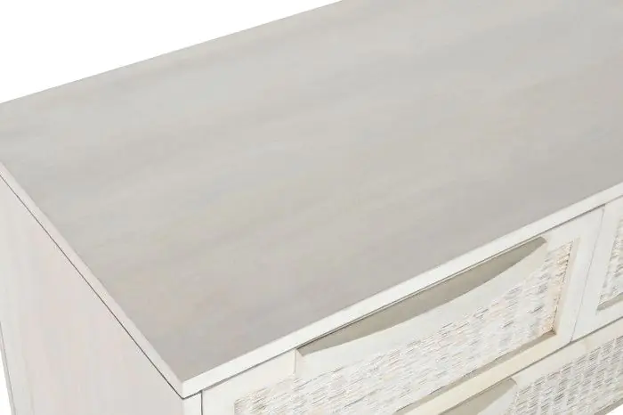 Cómoda Madera Ratán Blanco Roto 4 Cajones, 85 Cm