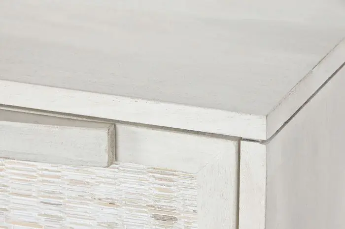 Cómoda Madera Ratán Blanco Roto 4 Cajones, 85 Cm