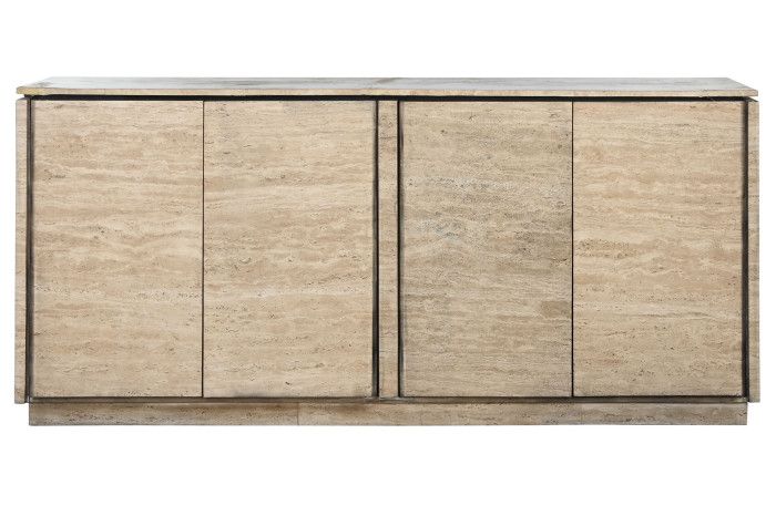 Aparador vintage en madera y mármol travertino natural.