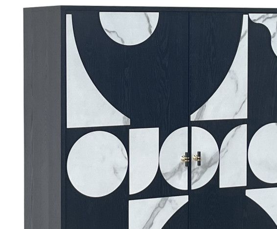 Armario Madera Metal Mármol Blanco Negro, 170 Cm