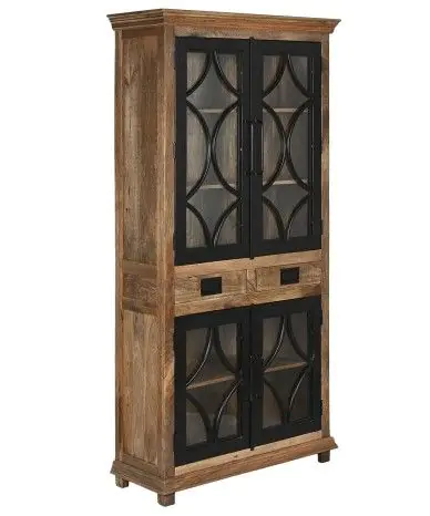 Vitrina Madera Mango Hierro 4 Puertas, 100X40X200 Cm