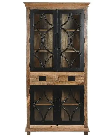 Vitrina Madera Mango Hierro 4 Puertas, 100X40X200 Cm