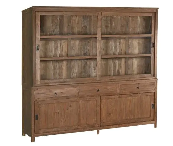 Vitrina Doble Madera Teca Reciclada, 200X50X220 Cm