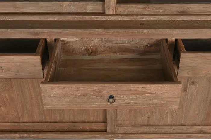 Vitrina Doble Madera Teca Reciclada, 200X50X220 Cm