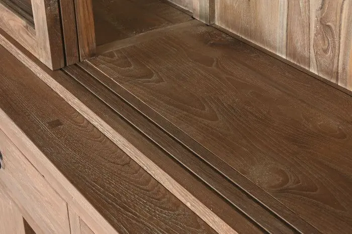 Vitrina Doble Madera Teca Reciclada, 200X50X220 Cm